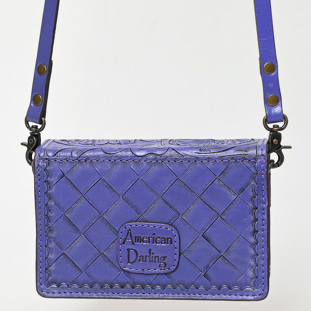 ADBG1491 American Darling Hand-Tooled Leather Small Cross Body Bag - Floral Carved Western Purse