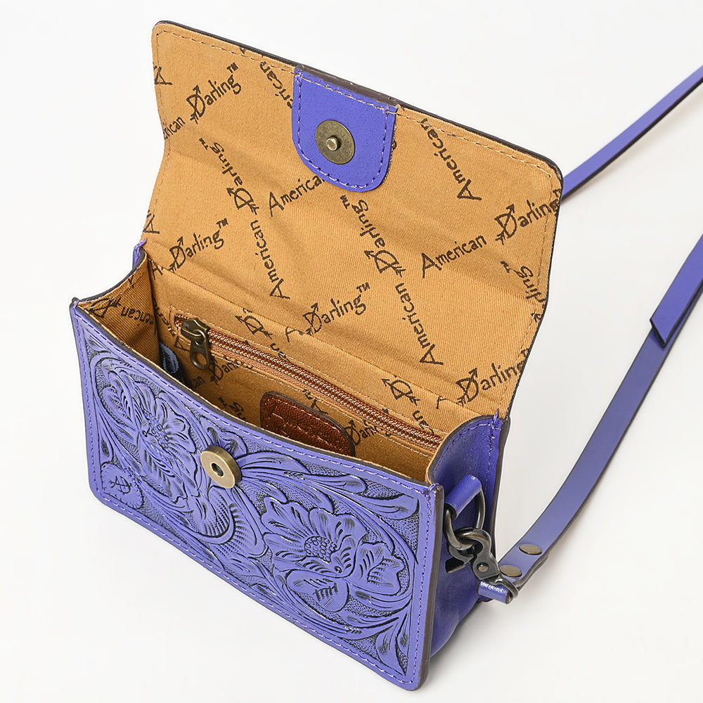 ADBG1491 American Darling Hand-Tooled Leather Small Cross Body Bag - Floral Carved Western Purse