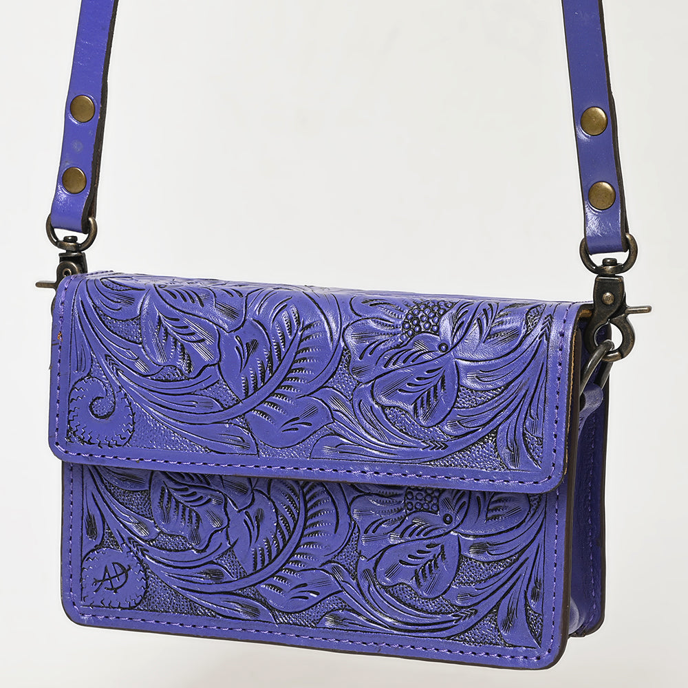 ADBG1491 American Darling Hand-Tooled Leather Small Cross Body Bag - Floral Carved Western Purse