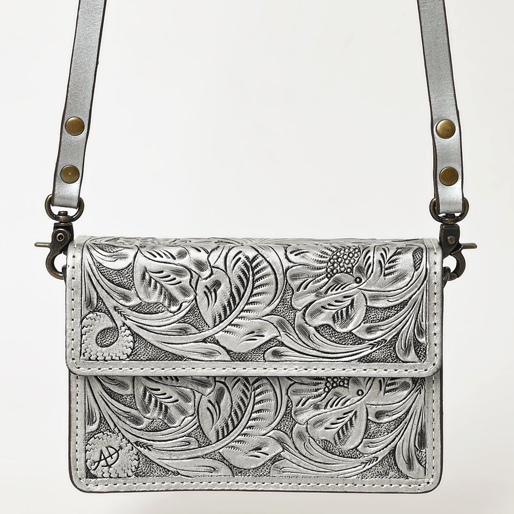 ADBG1491 American Darling Hand-Tooled Leather Small Cross Body Bag - Floral Carved Western Purse