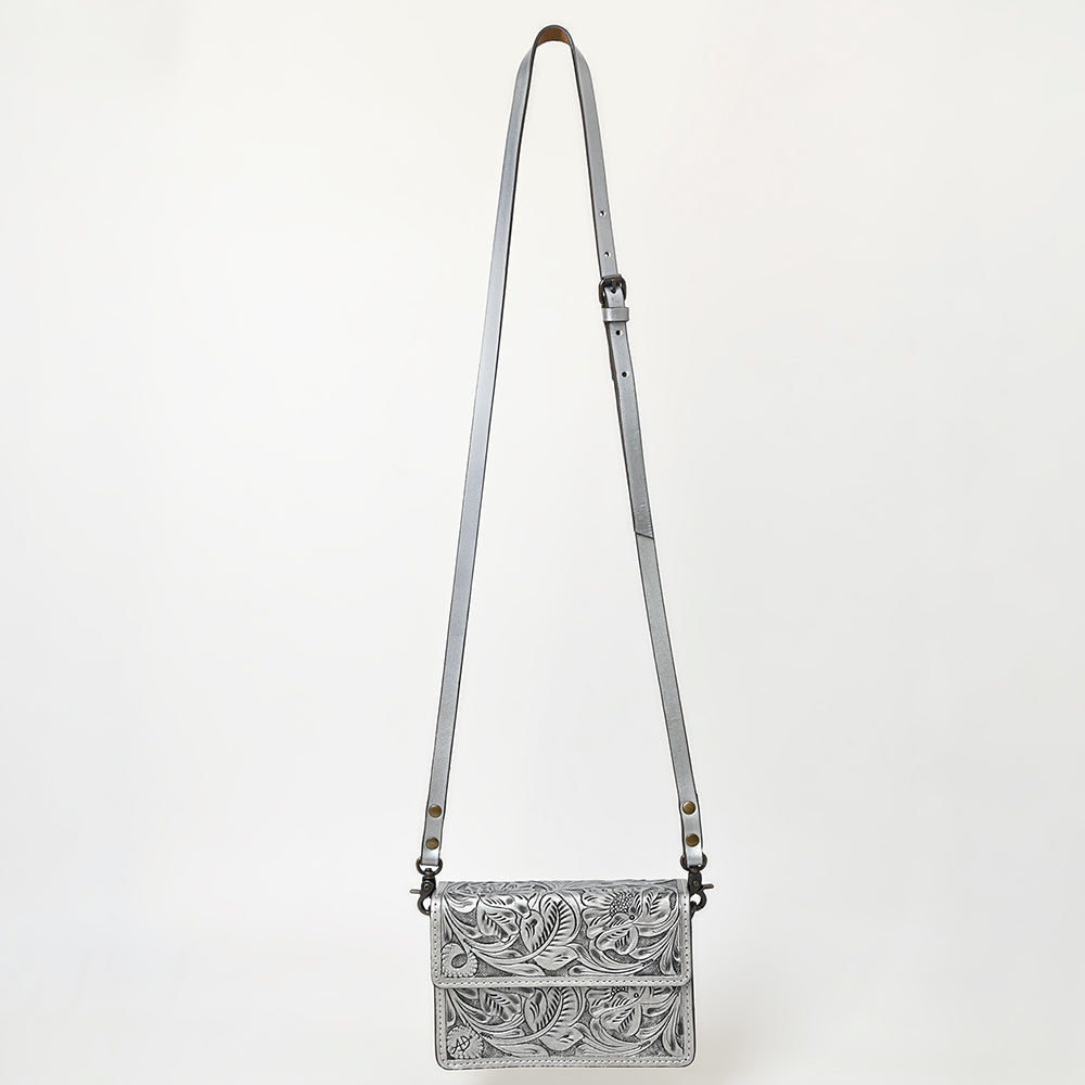 ADBG1491 American Darling Hand-Tooled Leather Small Cross Body Bag - Floral Carved Western Purse