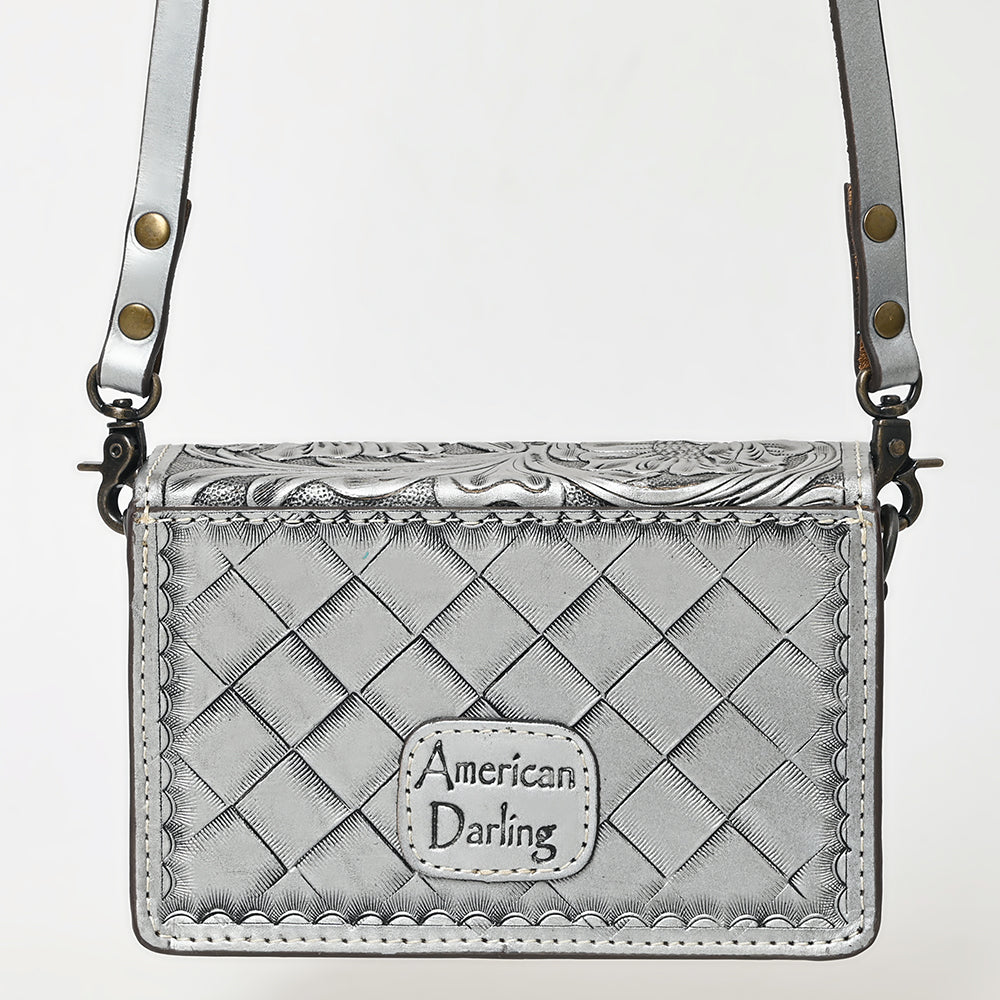 ADBG1491 American Darling Hand-Tooled Leather Small Cross Body Bag - Floral Carved Western Purse