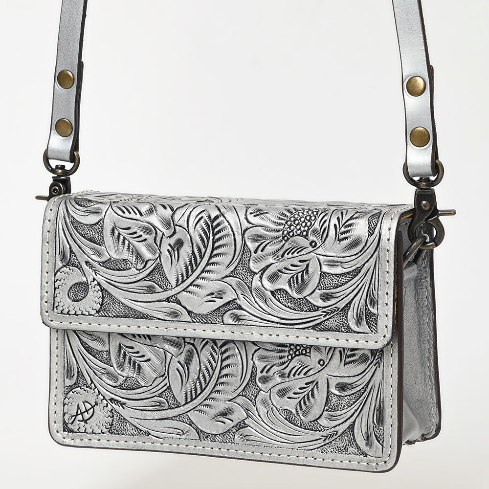 ADBG1491 American Darling Hand-Tooled Leather Small Cross Body Bag - Floral Carved Western Purse