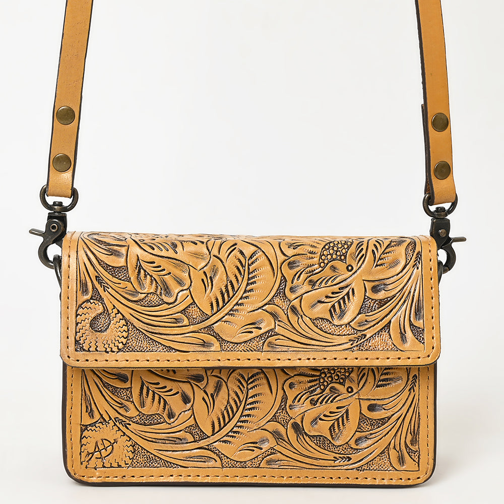 ADBG1491 American Darling Hand-Tooled Leather Small Cross Body Bag - Floral Carved Western Purse