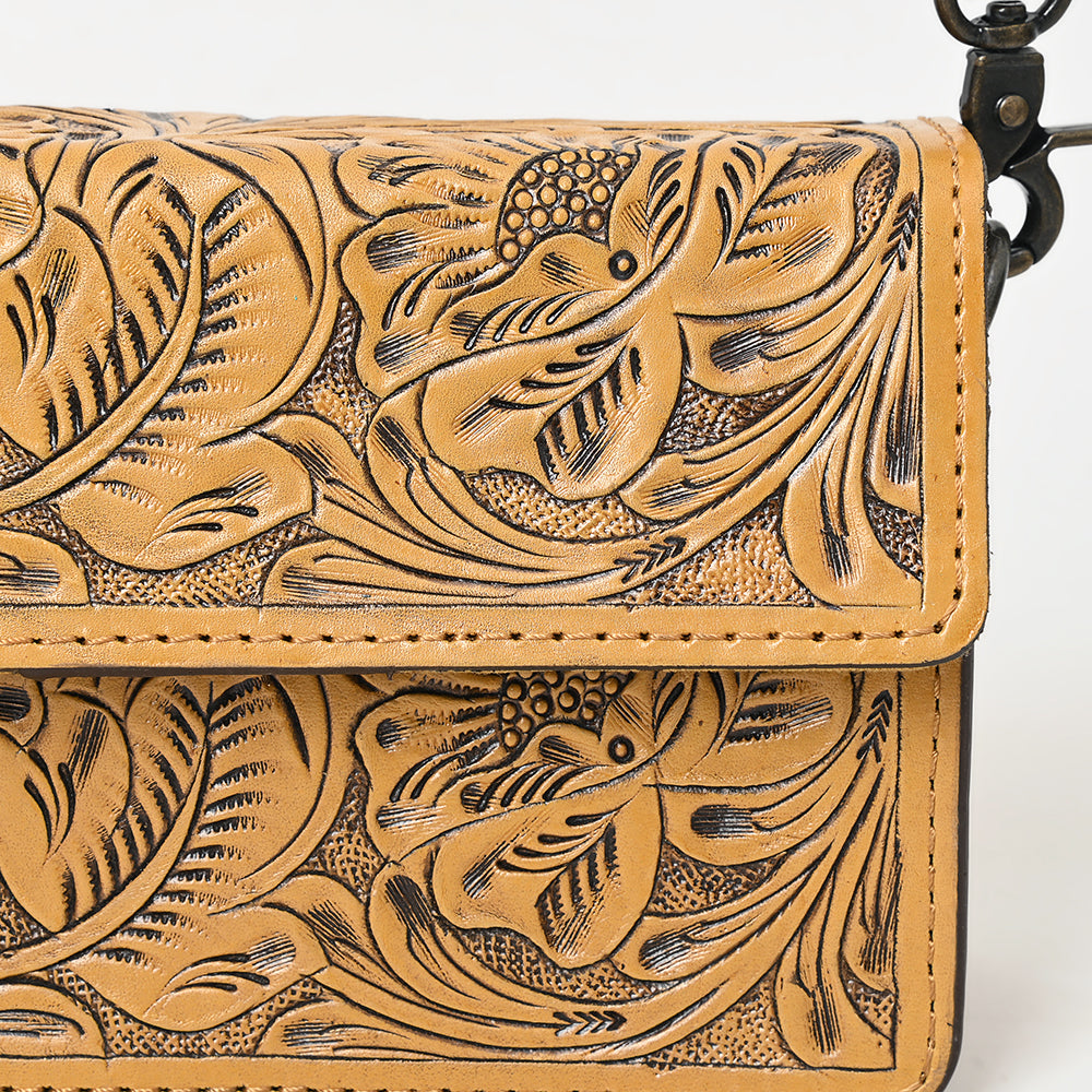 ADBG1491 American Darling Hand-Tooled Leather Small Cross Body Bag - Floral Carved Western Purse