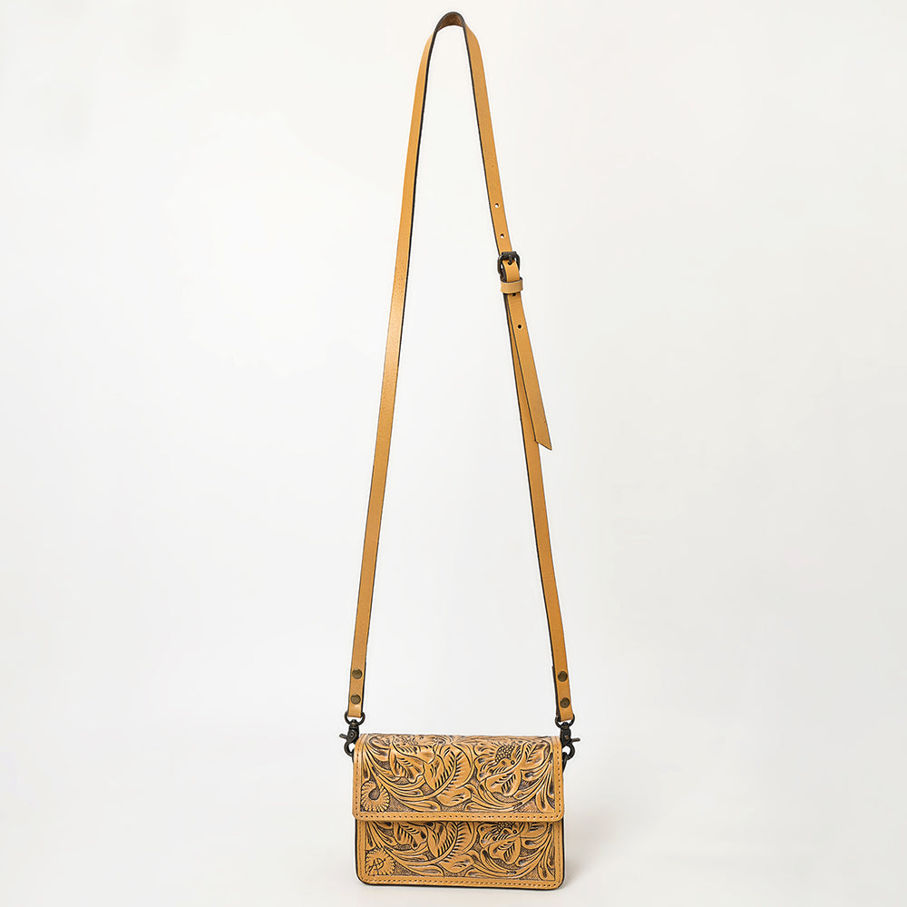 ADBG1491 American Darling Hand-Tooled Leather Small Cross Body Bag - Floral Carved Western Purse
