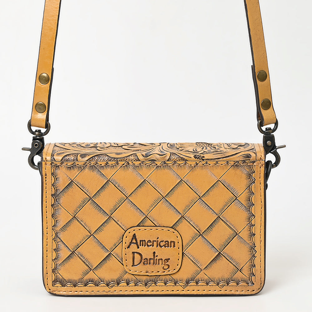 ADBG1491 American Darling Hand-Tooled Leather Small Cross Body Bag - Floral Carved Western Purse