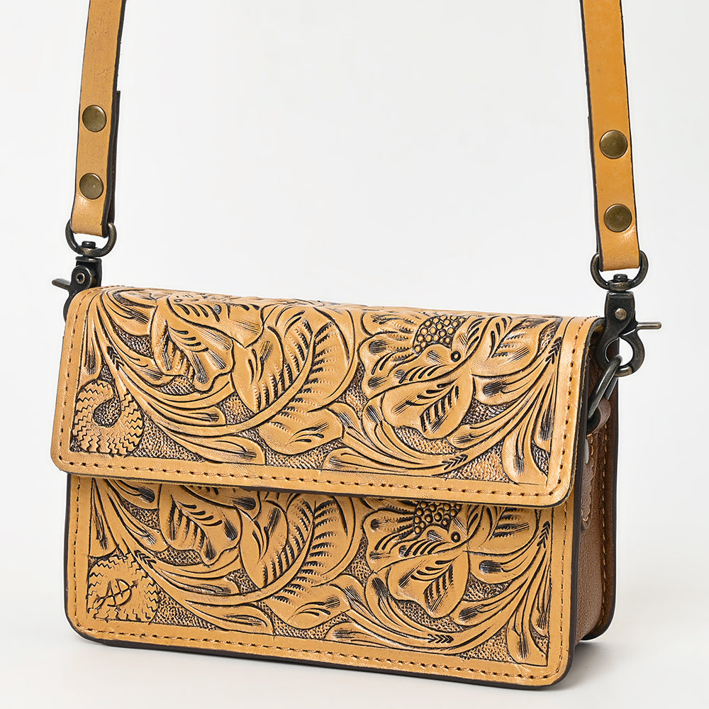 ADBG1491 American Darling Hand-Tooled Leather Small Cross Body Bag - Floral Carved Western Purse