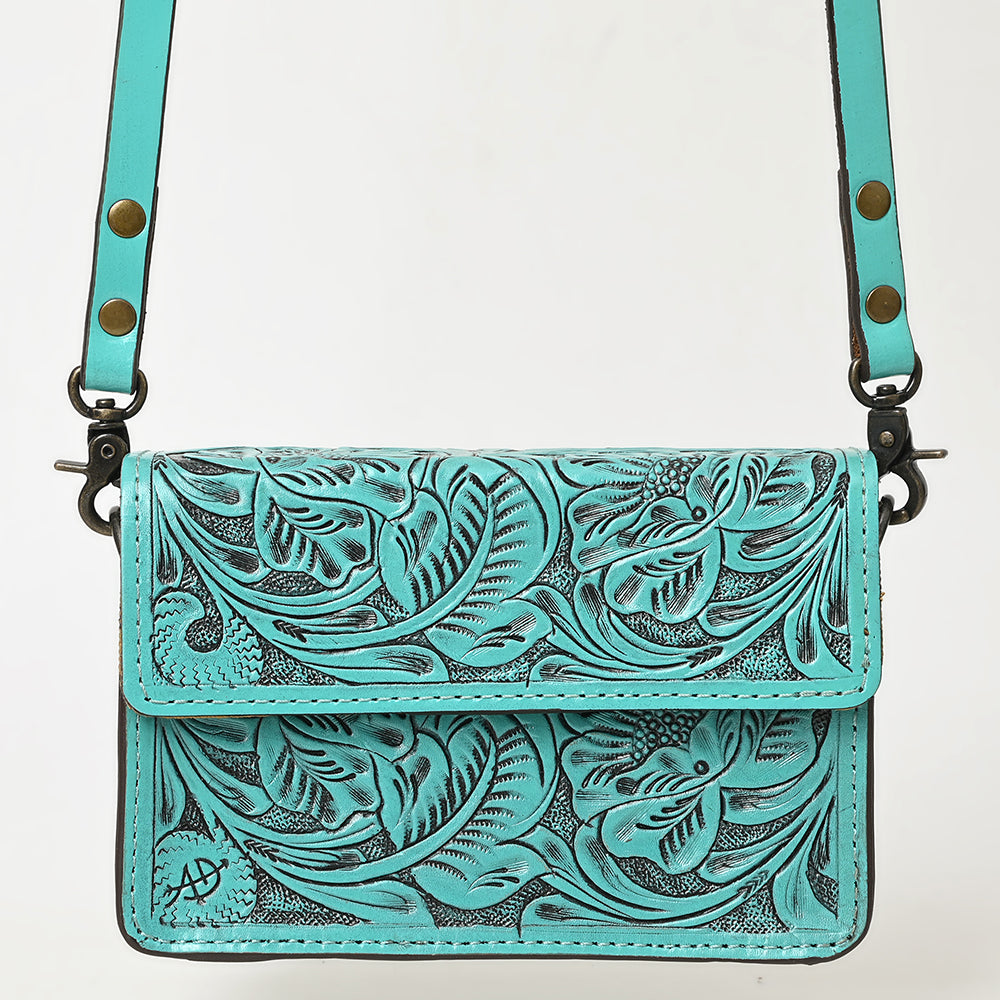 ADBG1491 American Darling Hand-Tooled Leather Small Cross Body Bag - Floral Carved Western Purse