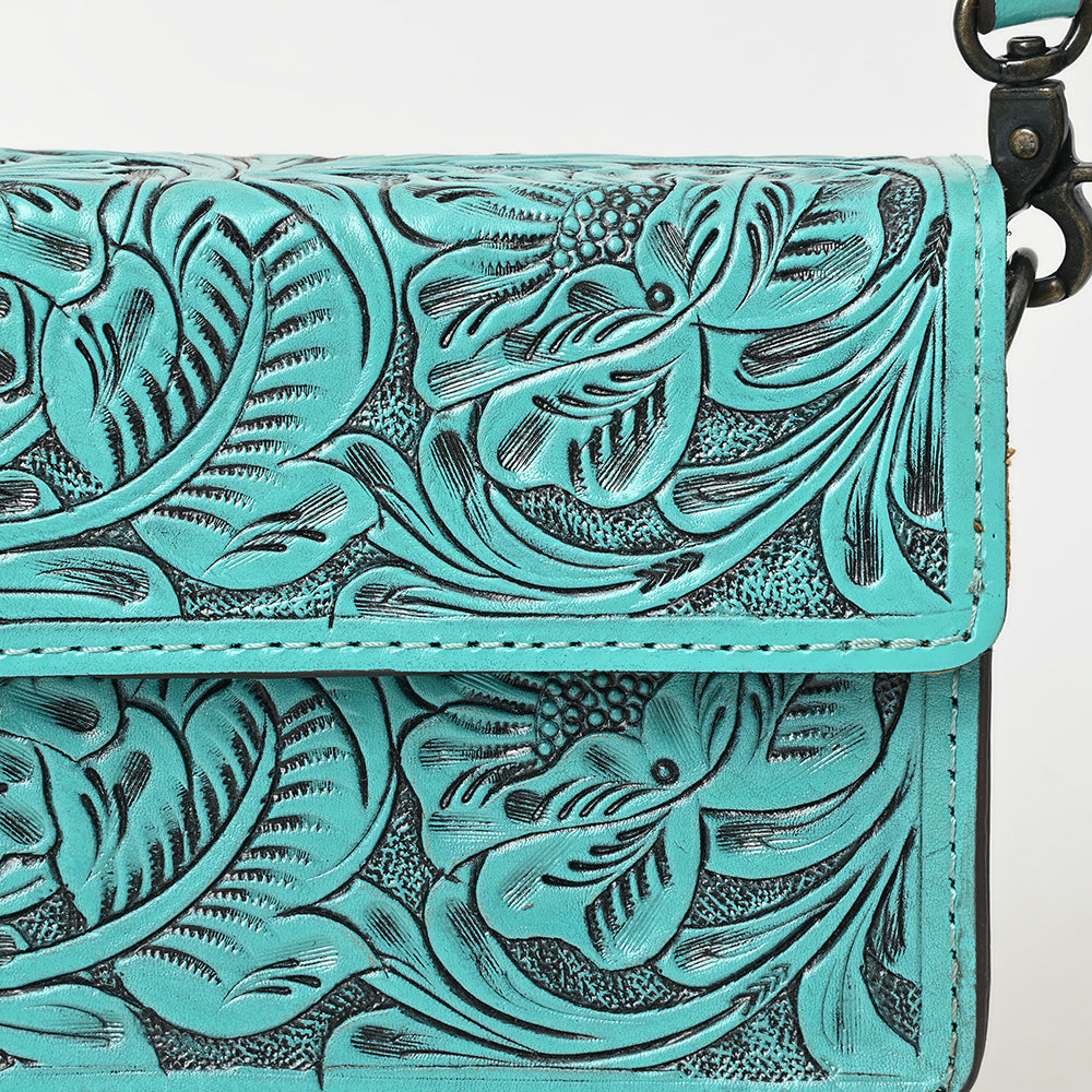 ADBG1491 American Darling Hand-Tooled Leather Small Cross Body Bag - Floral Carved Western Purse