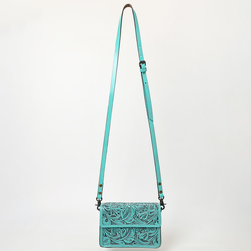 ADBG1491 American Darling Hand-Tooled Leather Small Cross Body Bag - Floral Carved Western Purse