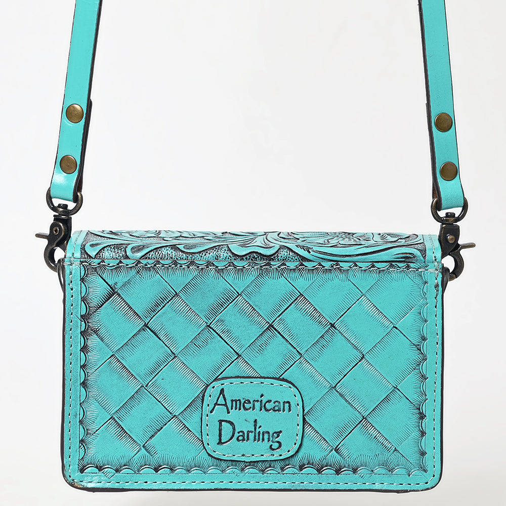 ADBG1491 American Darling Hand-Tooled Leather Small Cross Body Bag - Floral Carved Western Purse