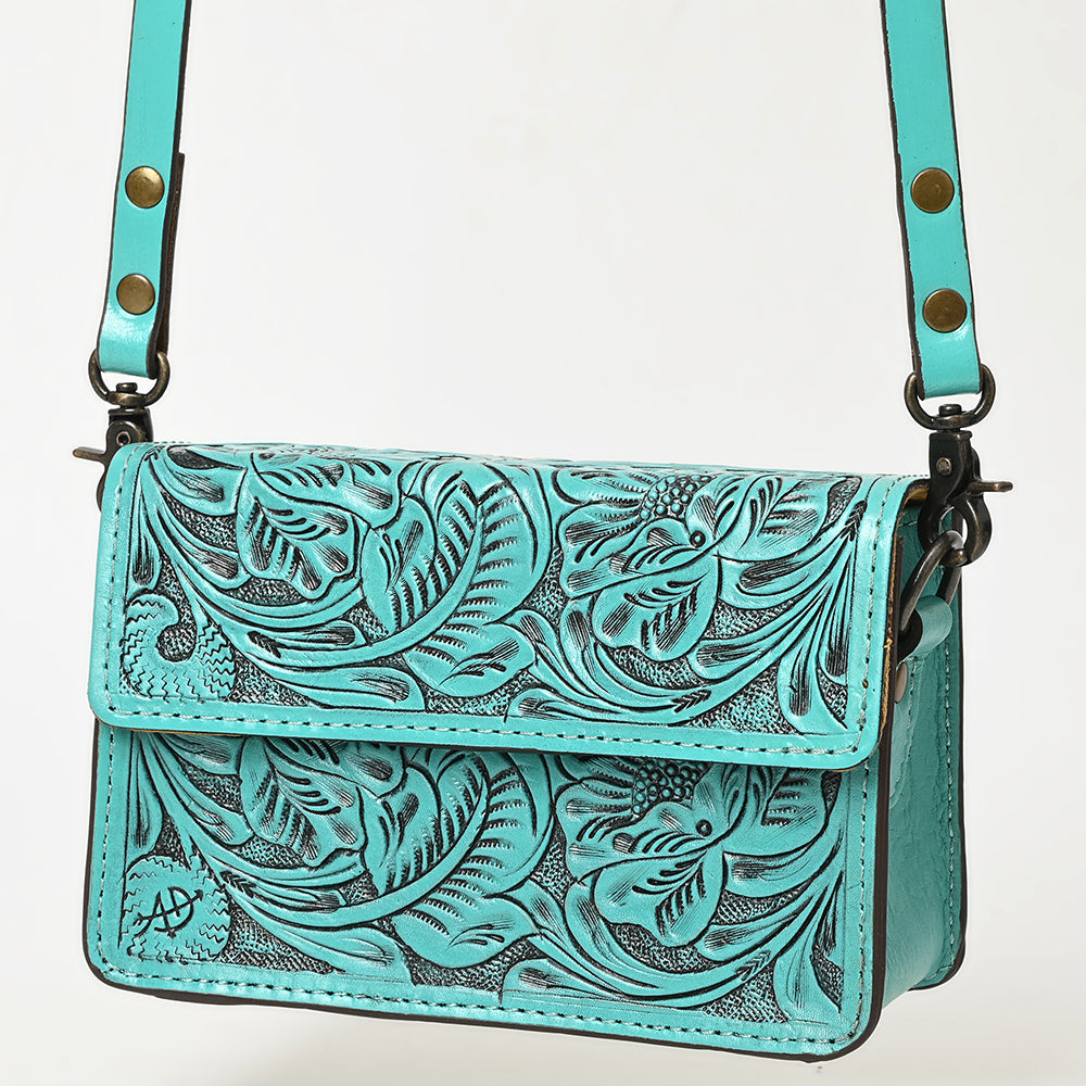 ADBG1491 American Darling Hand-Tooled Leather Small Cross Body Bag - Floral Carved Western Purse