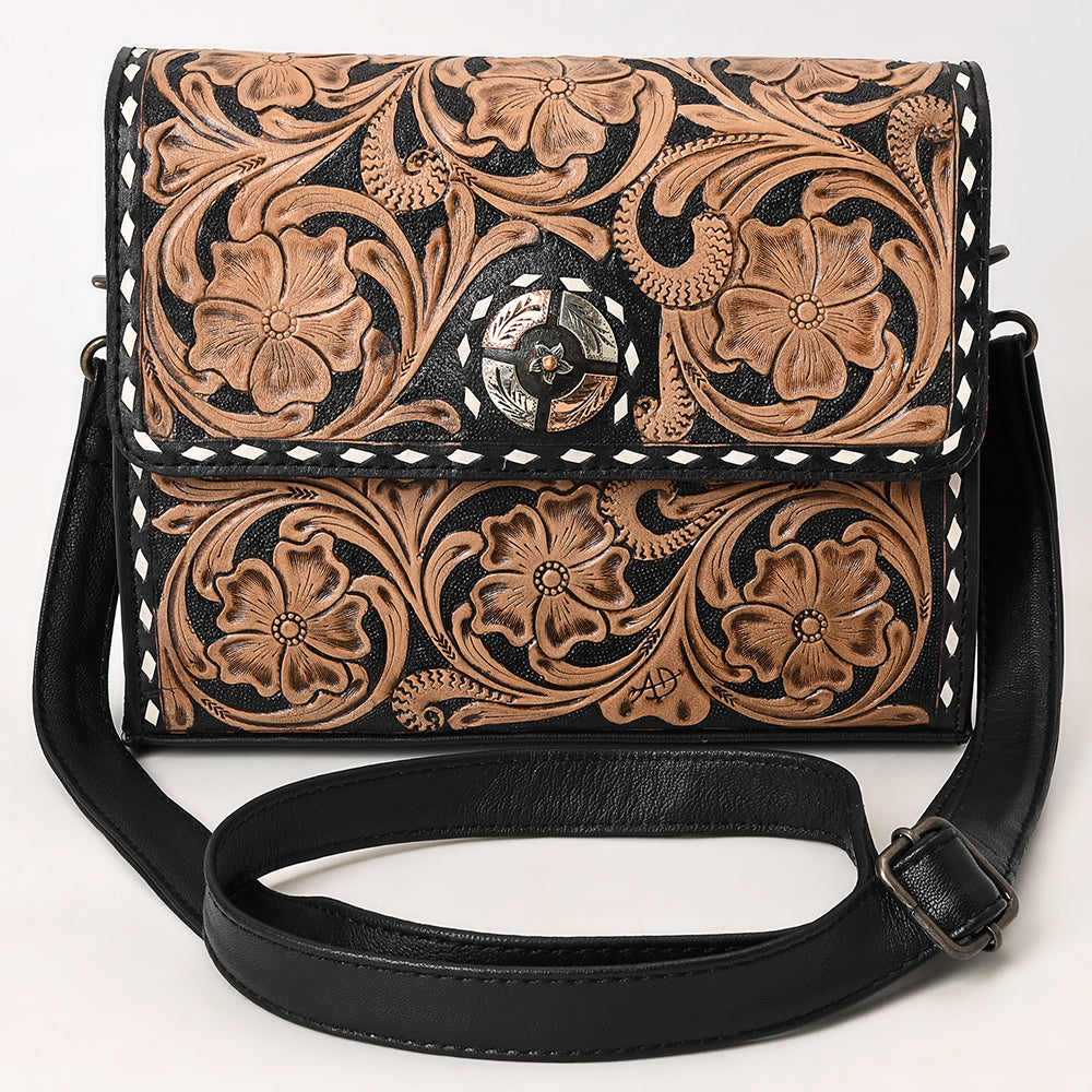 ADBG1494 American Darling Hand-Tooled Leather Small Crossbody Bag - Floral Carved Buckstitched Purse