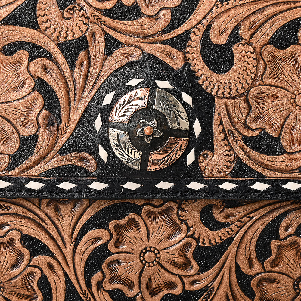 ADBG1494 American Darling Hand-Tooled Leather Small Crossbody Bag - Floral Carved Buckstitched Purse