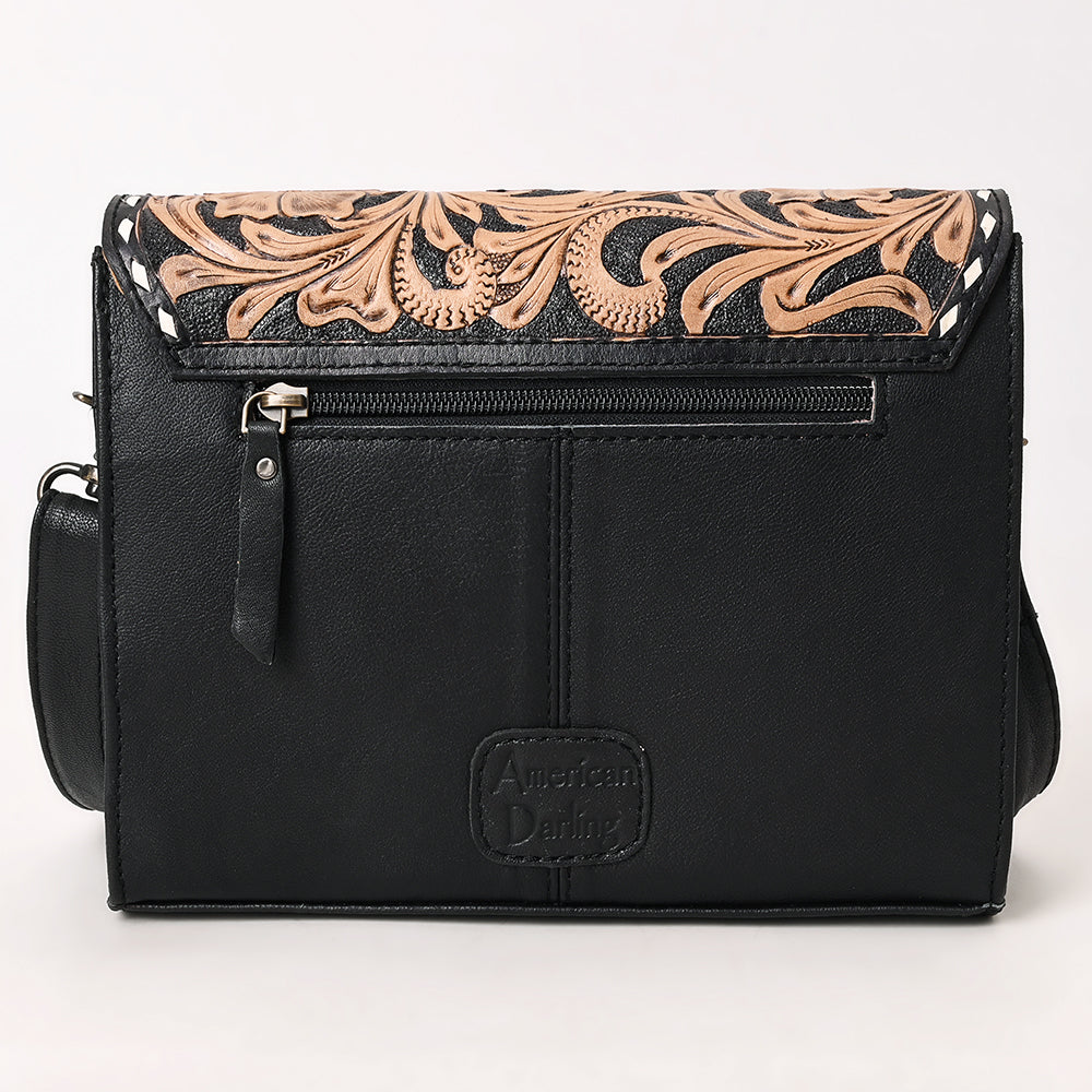 ADBG1494 American Darling Hand-Tooled Leather Small Crossbody Bag - Floral Carved Buckstitched Purse