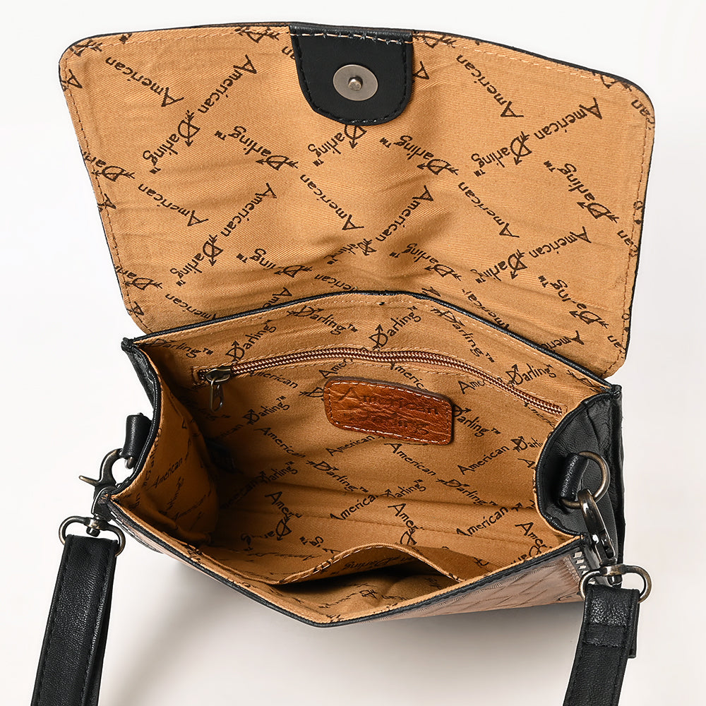 ADBG1494 American Darling Hand-Tooled Leather Small Crossbody Bag - Floral Carved Buckstitched Purse