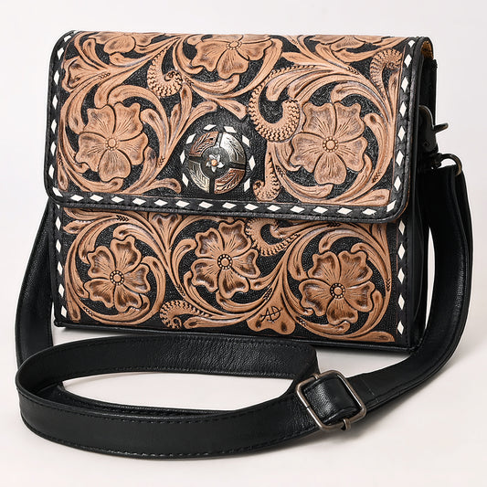 ADBG1494 American Darling Hand-Tooled Leather Small Crossbody Bag - Floral Carved Buckstitched Purse