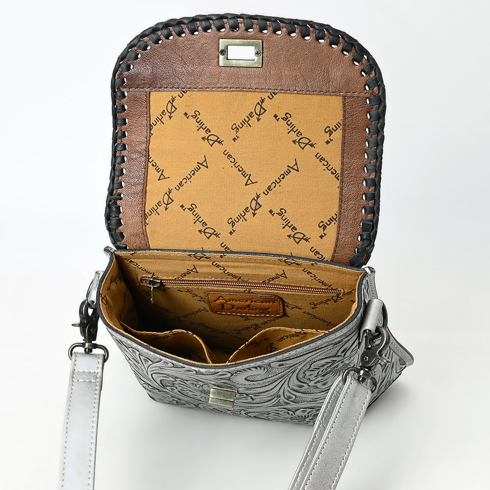 ADBG1496 American Darling Hand-Tooled Leather Crossbody Bag - Floral Carved Western Purse