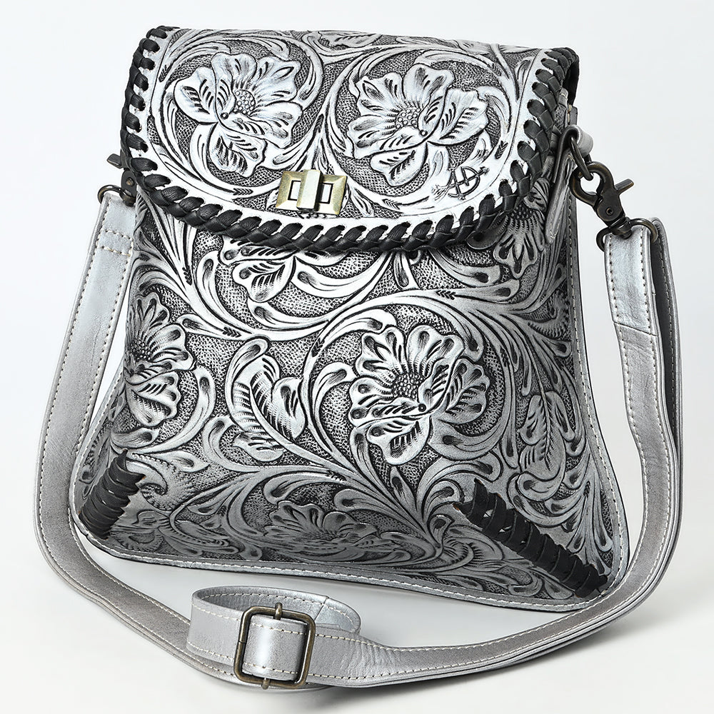 ADBG1496 American Darling Hand-Tooled Leather Crossbody Bag - Floral Carved Western Purse