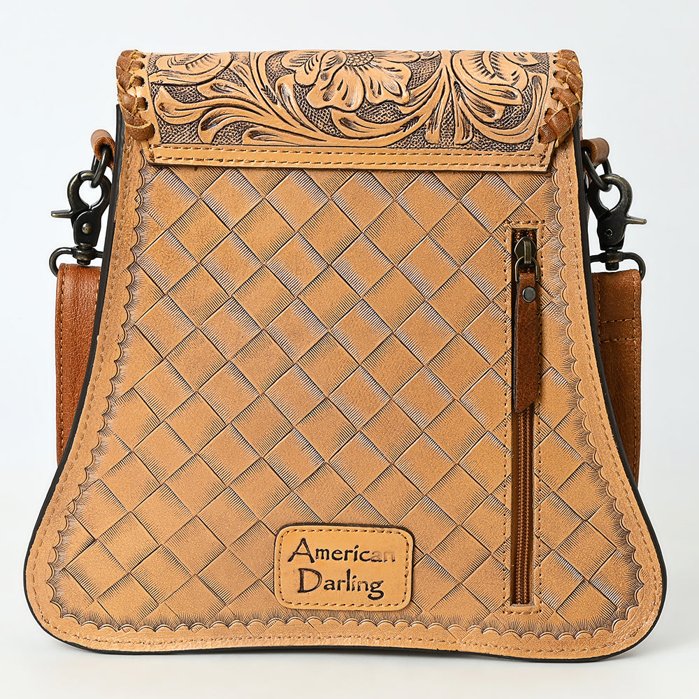 ADBG1496 American Darling Hand-Tooled Leather Crossbody Bag - Floral Carved Western Purse