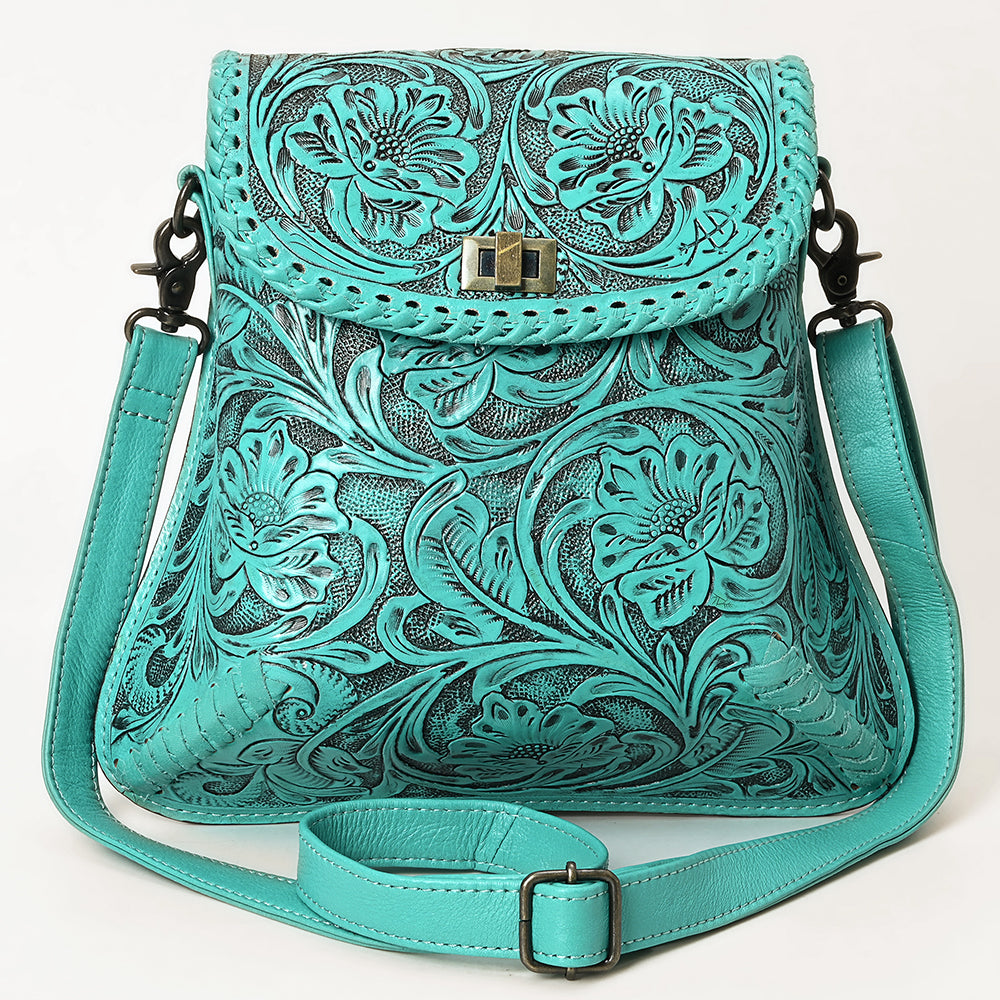 ADBG1496 American Darling Hand-Tooled Leather Crossbody Bag - Floral Carved Western Purse