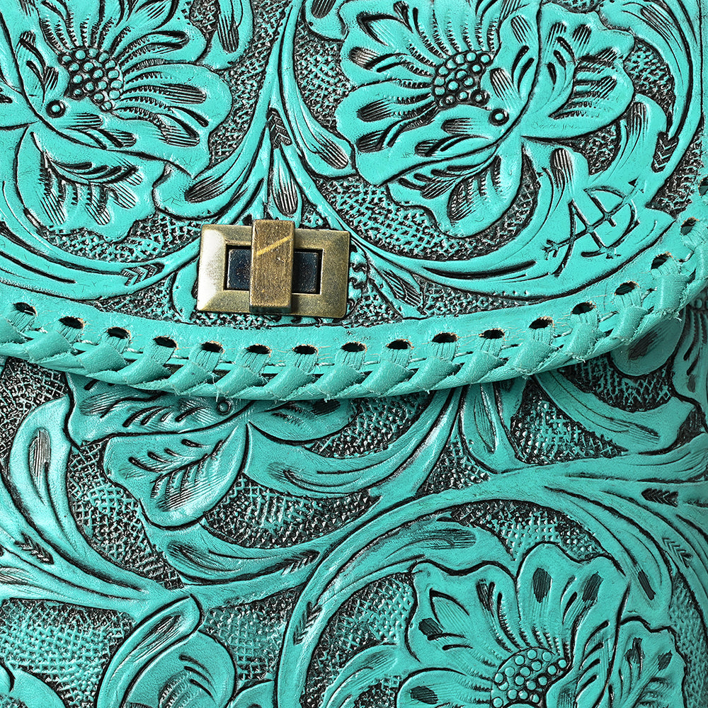 ADBG1496 American Darling Hand-Tooled Leather Crossbody Bag - Floral Carved Western Purse