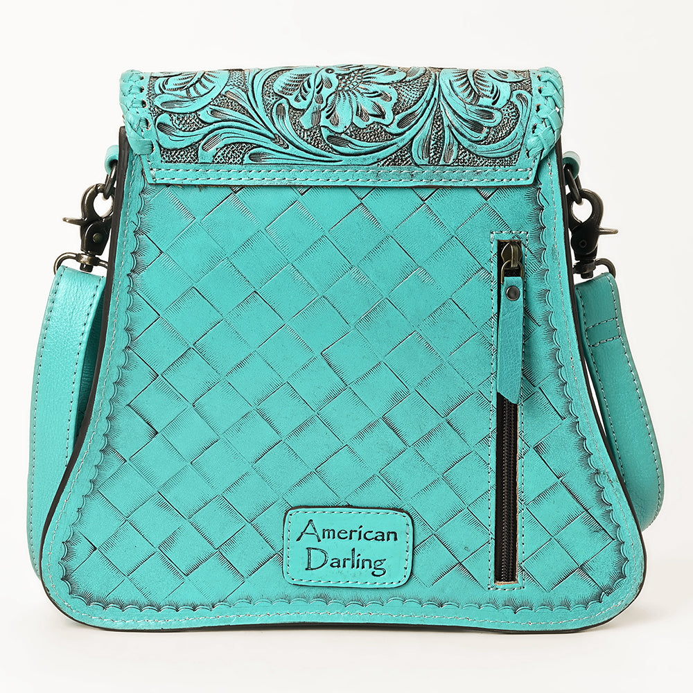 ADBG1496 American Darling Hand-Tooled Leather Crossbody Bag - Floral Carved Western Purse
