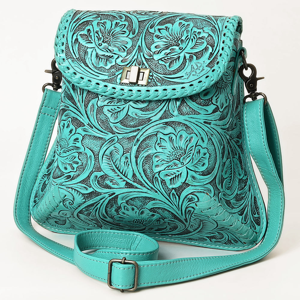 ADBG1496 American Darling Hand-Tooled Leather Crossbody Bag - Floral Carved Western Purse