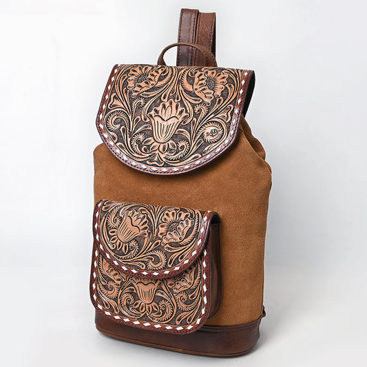 ADBG1498 American Darling Hand-Tooled Leather Backpack Bag - Western Full-Grain Artisan Pack
