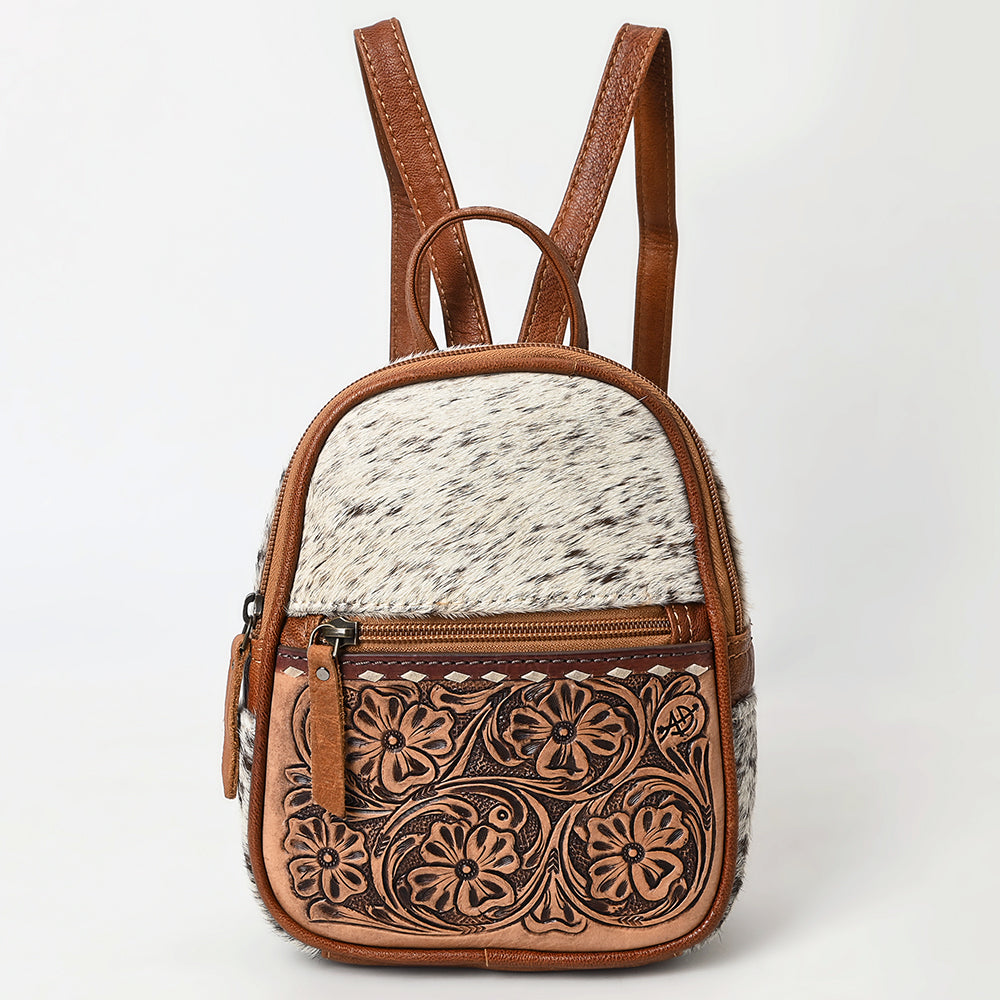 ADBG1499 American Darling Western Leather Backpack Bag with Hair-On Cowhide & Hand-Tooled Details