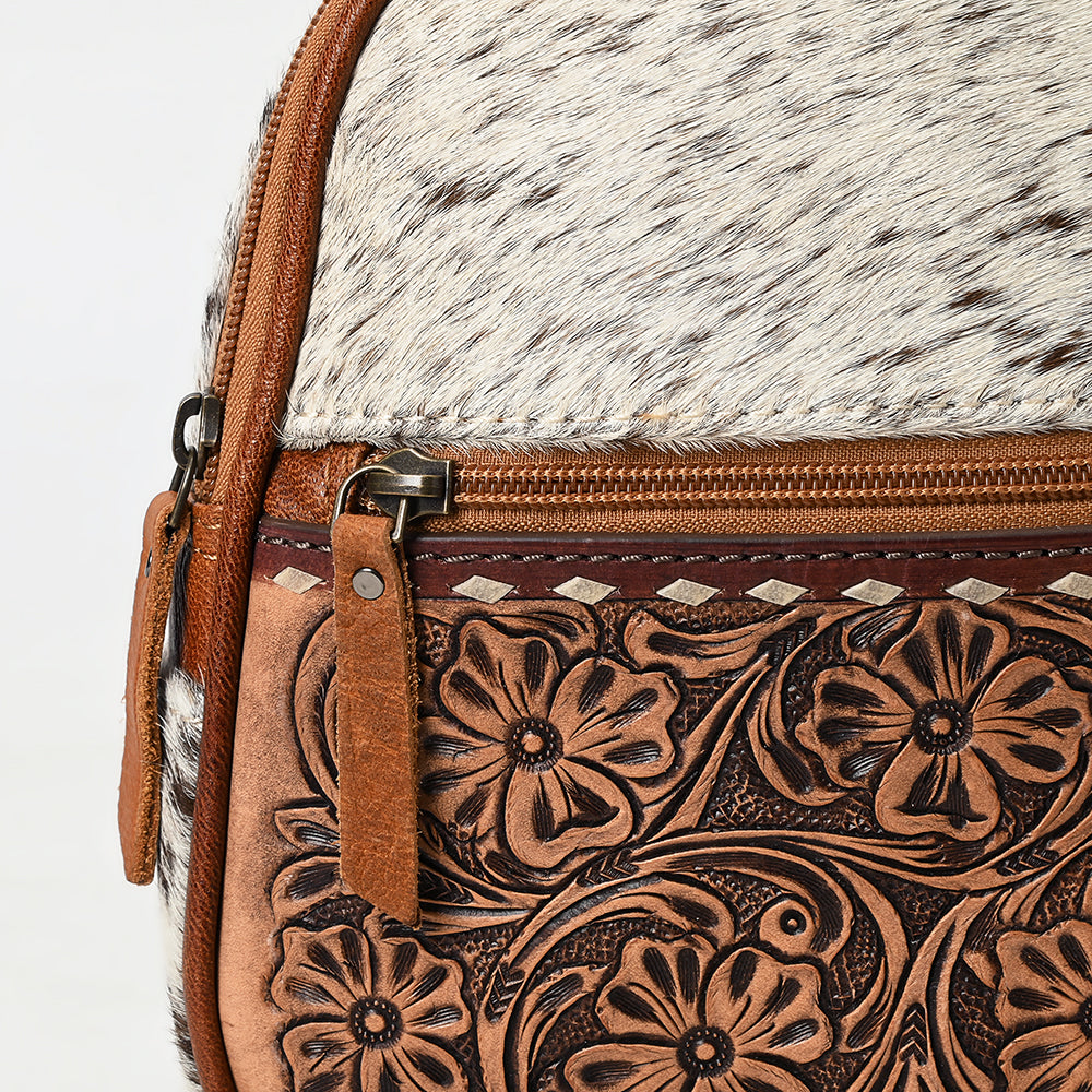 ADBG1499 American Darling Western Leather Backpack Bag with Hair-On Cowhide & Hand-Tooled Details