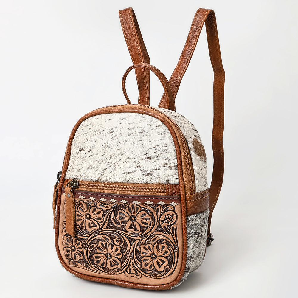 ADBG1499 American Darling Western Leather Backpack Bag with Hair-On Cowhide & Hand-Tooled Details