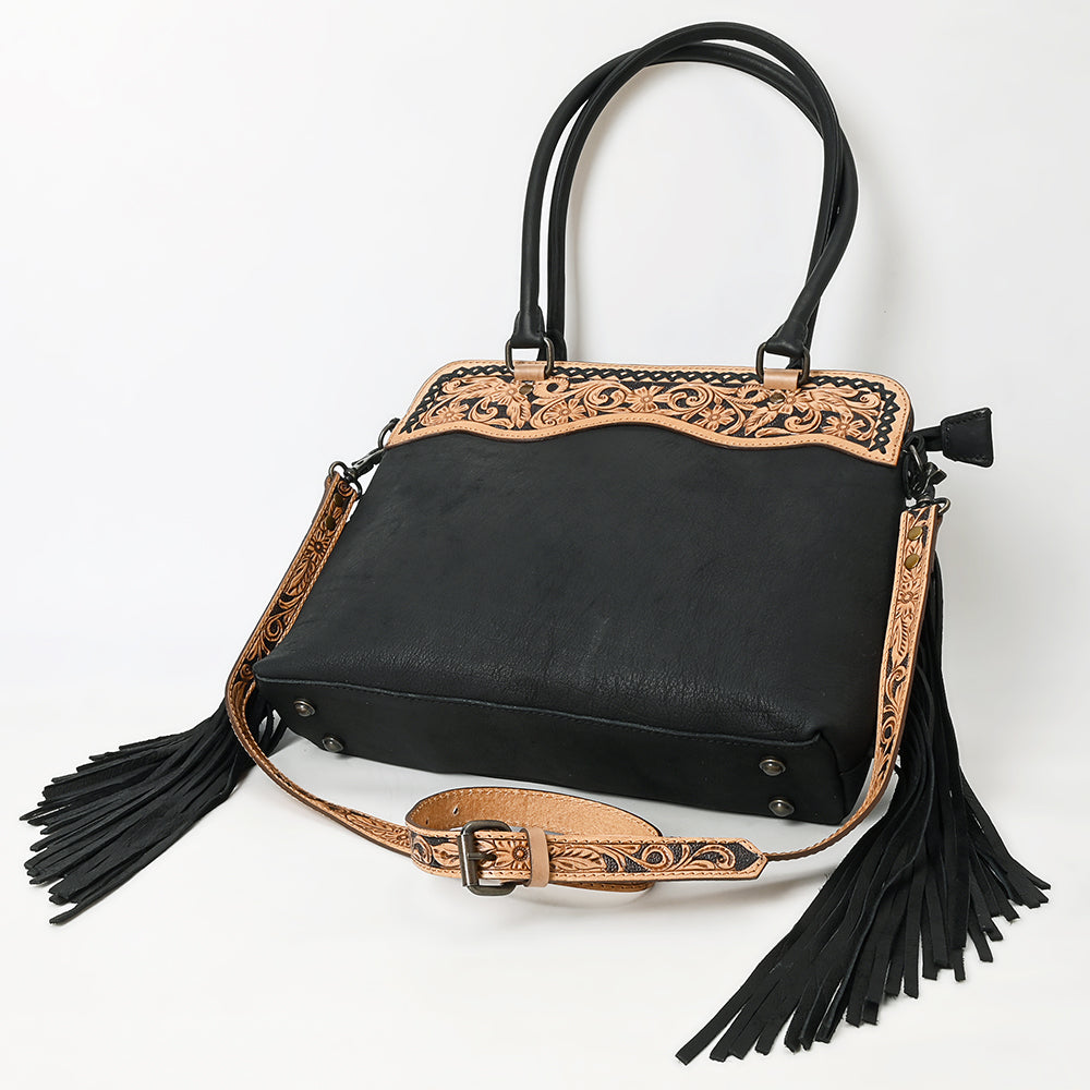ADBG1500 American Darling Western Leather Tote Bag with with Hand Tooled Panel & Fringe