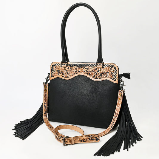 ADBG1500 American Darling Western Leather Tote Bag with with Hand Tooled Panel & Fringe