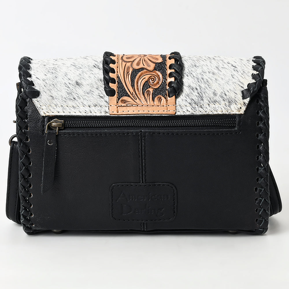 ADBG1503 American Darling Western Leather Small Cross Body Bag with Hair-On Cowhide & Tooled Panel