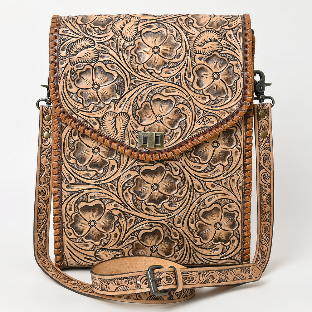 ADBG1505 American Darling Western Leather Small Cross Body Bag with Hand-Tooled Floral Carving