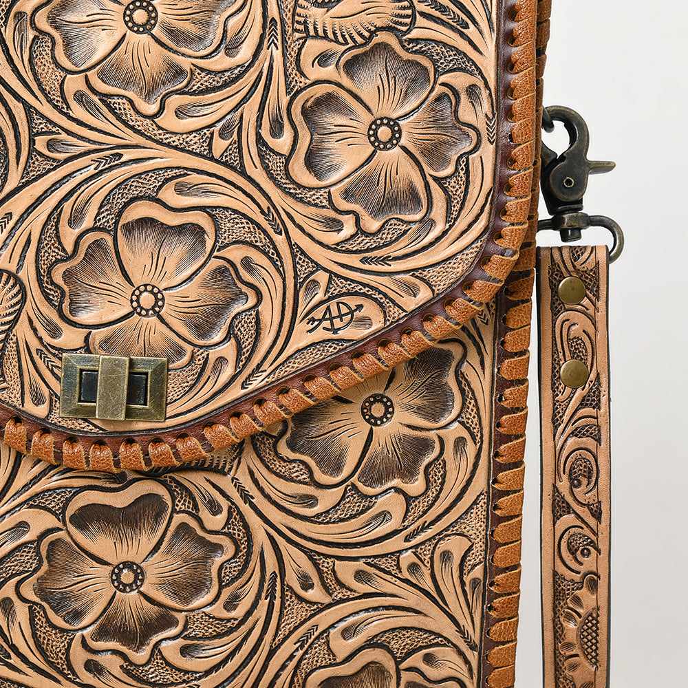 ADBG1505 American Darling Western Leather Small Cross Body Bag with Hand-Tooled Floral Carving