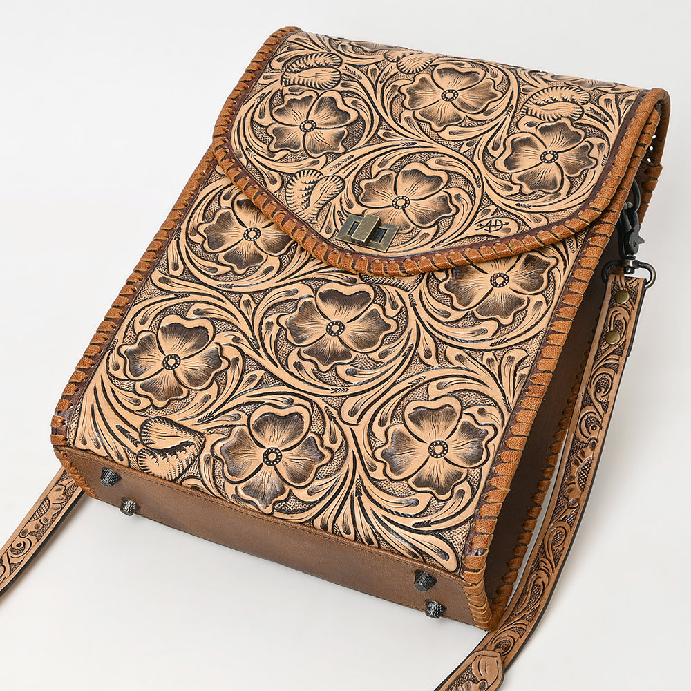 ADBG1505 American Darling Western Leather Small Cross Body Bag with Hand-Tooled Floral Carving