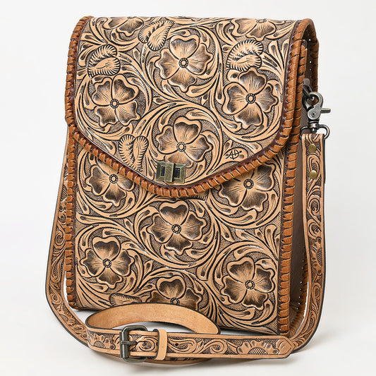 ADBG1505 American Darling Western Leather Small Cross Body Bag with Hand-Tooled Floral Carving
