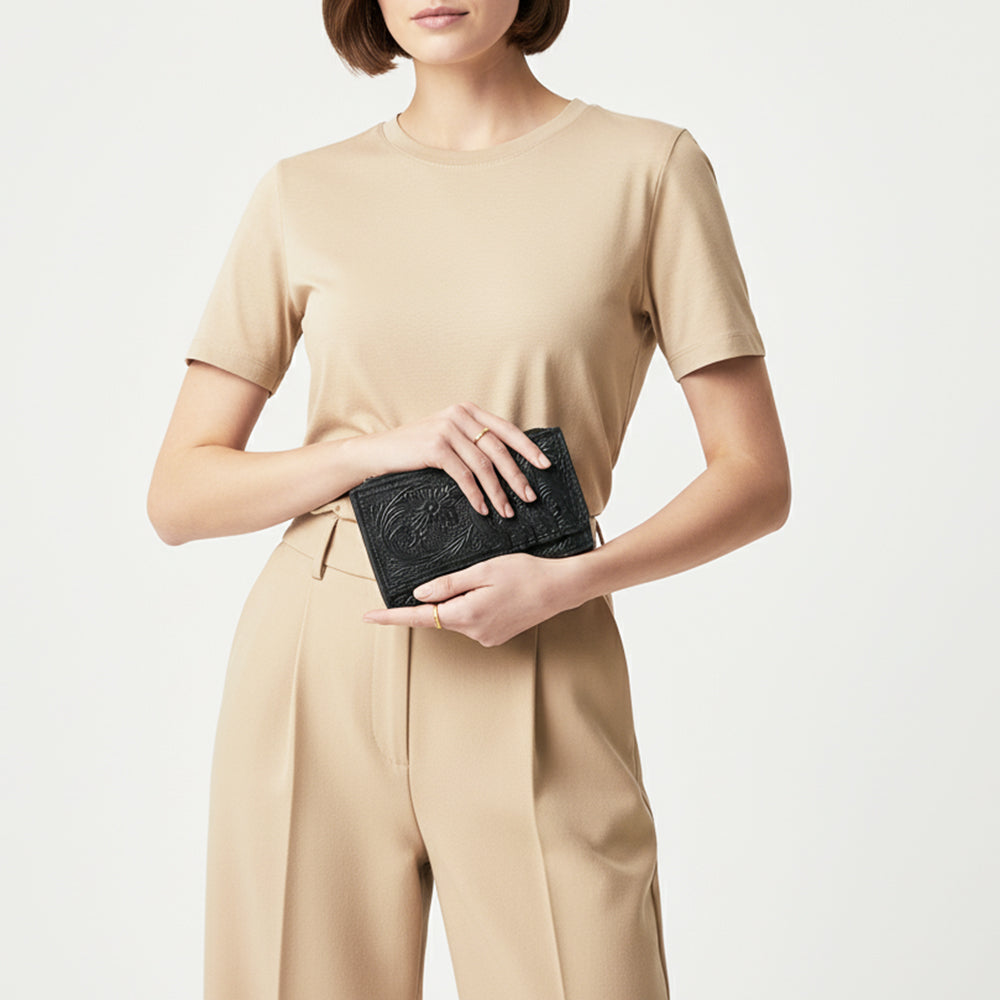 ADBG1506 American Darling Western Leather Card Holder Bag with Hand-Tooled Floral Carved Detail