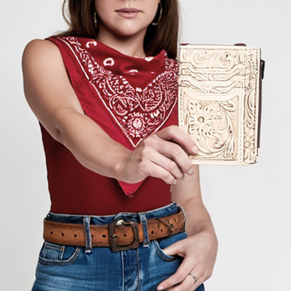 ADBG1506 American Darling Western Leather Card Holder Bag with Hand-Tooled Floral Carved Detail