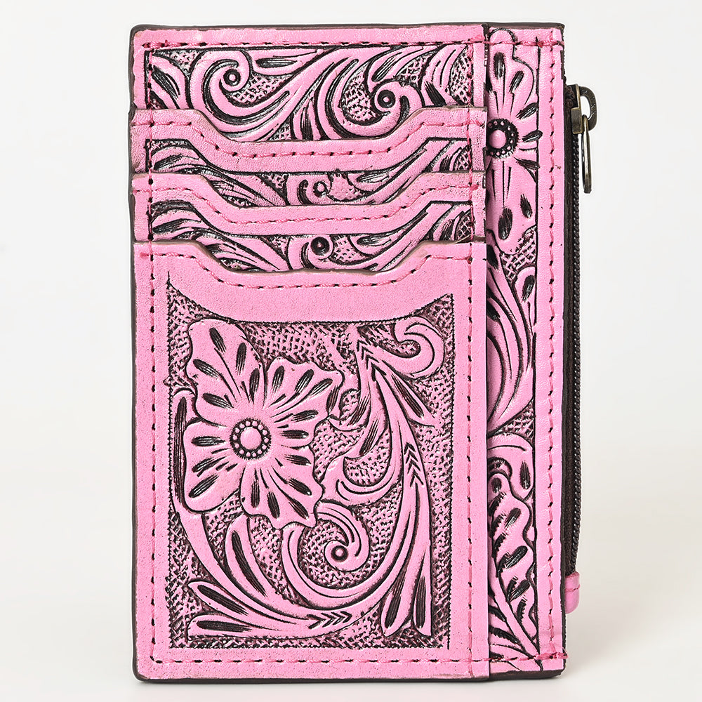 ADBG1506 American Darling Pink Western Leather Card Holder Bag with Hand-Tooled Floral Carving