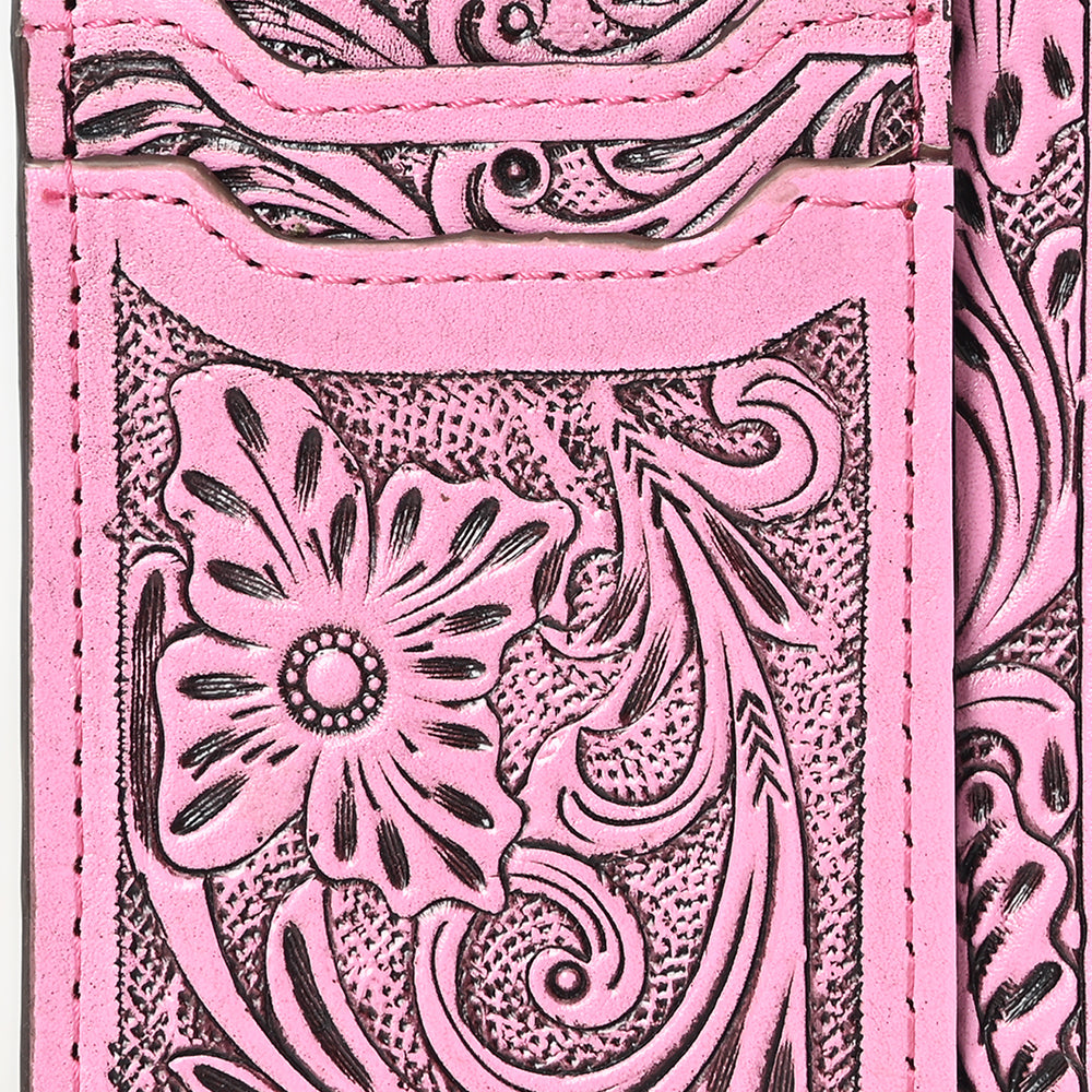 ADBG1506 American Darling Pink Western Leather Card Holder Bag with Hand-Tooled Floral Carving