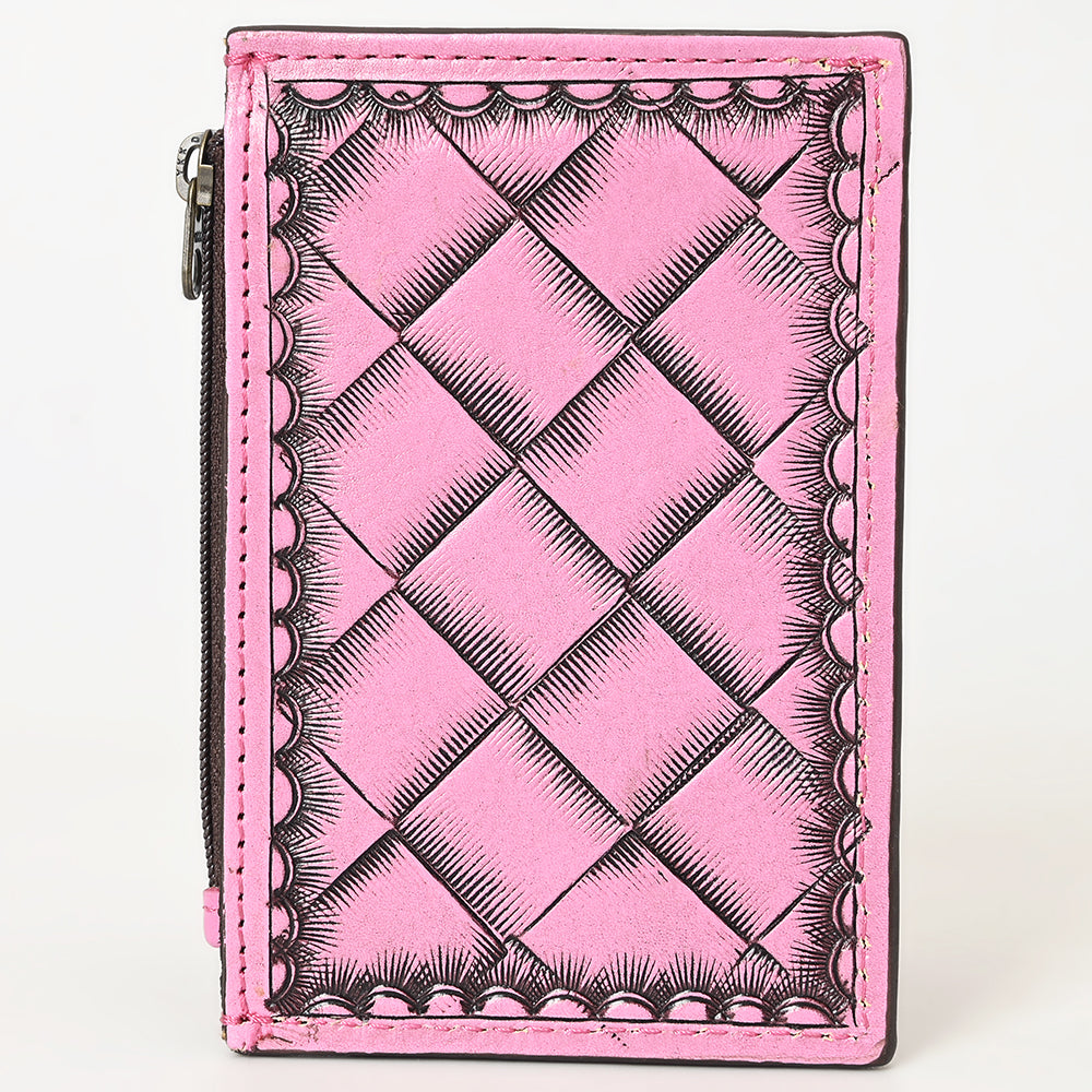 ADBG1506 American Darling Pink Western Leather Card Holder Bag with Hand-Tooled Floral Carving