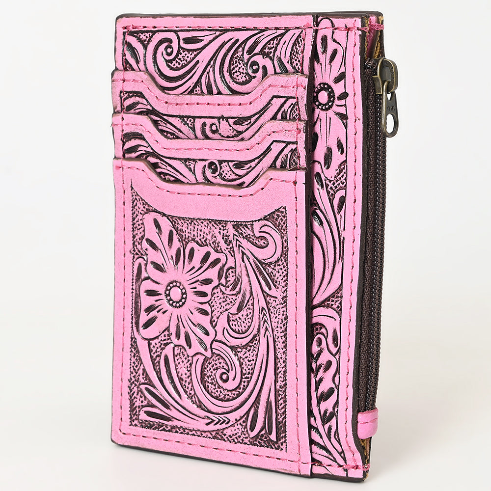ADBG1506 American Darling Pink Western Leather Card Holder Bag with Hand-Tooled Floral Carving