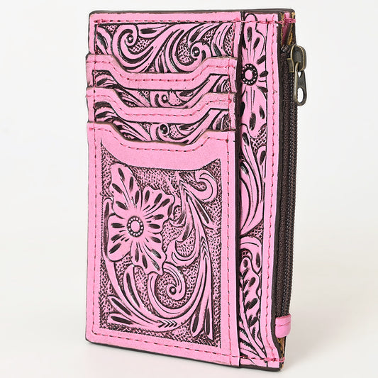 ADBG1506 American Darling Pink Western Leather Card Holder Bag with Hand-Tooled Floral Carving