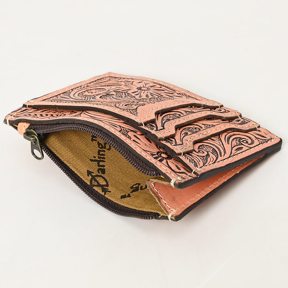 ADBG1506 American Darling Western Leather Card Holder Bag with Hand-Tooled Floral Carved Detail
