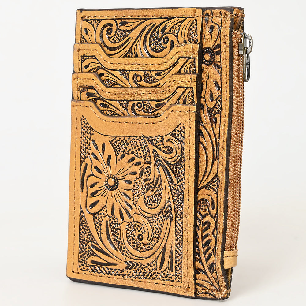 ADBG1506 American Darling Western Leather Card Holder Bag with Hand-Tooled Floral Carved Detail