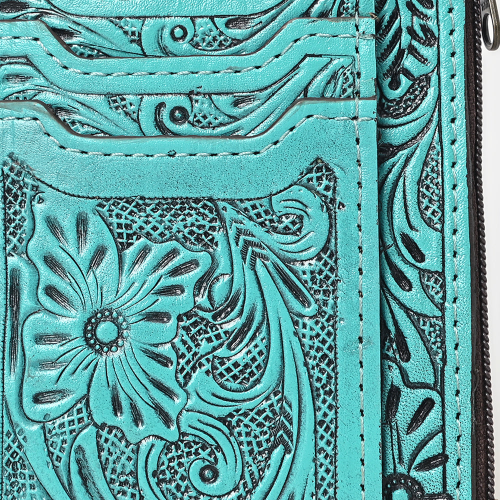 ADBG1506 American Darling Western Leather Card Holder Bag with Hand-Tooled Floral Carved Detail